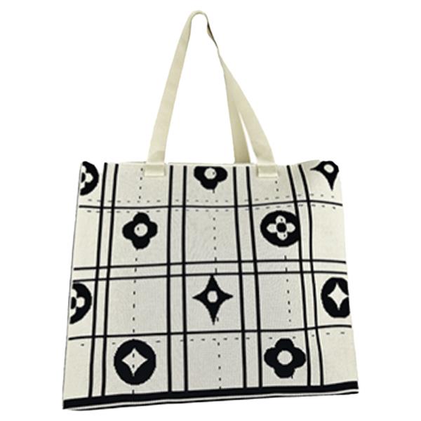 KNIT FLORAL GRID LARGE TOTE BAG