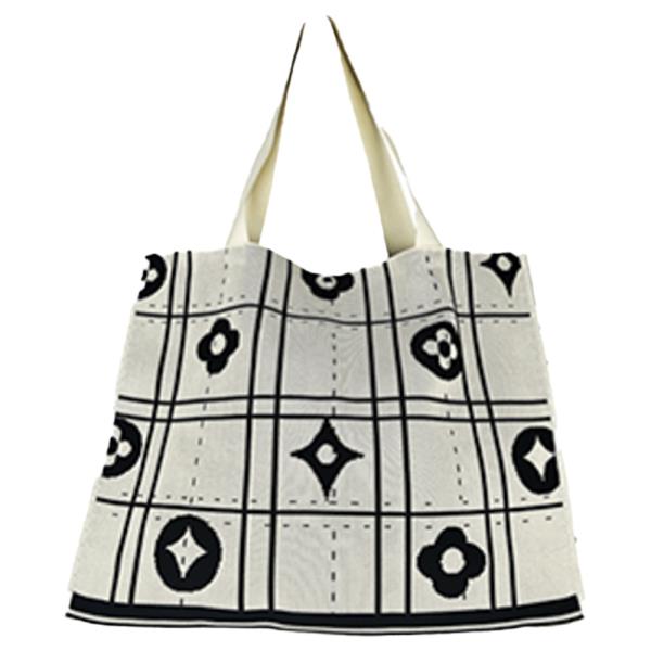 KNIT FLORAL GRID LARGE TOTE BAG