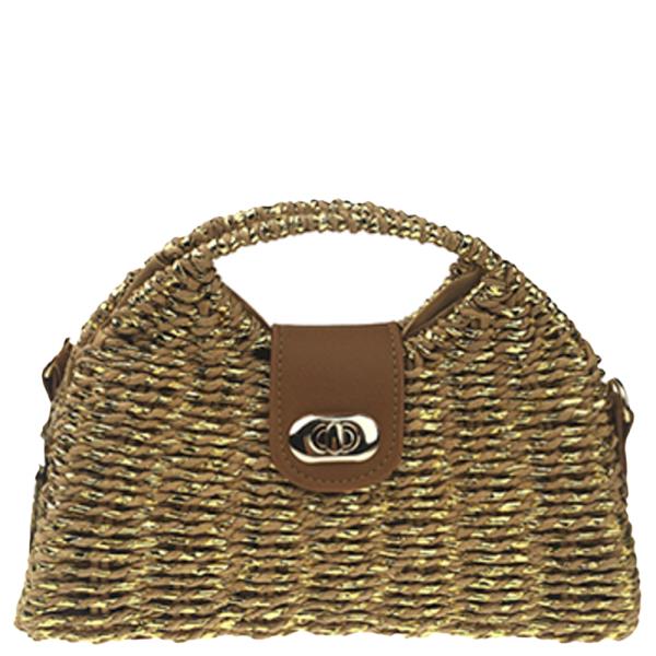STRAW WOVEN HANDLE TURN LOCK HANDBAG
