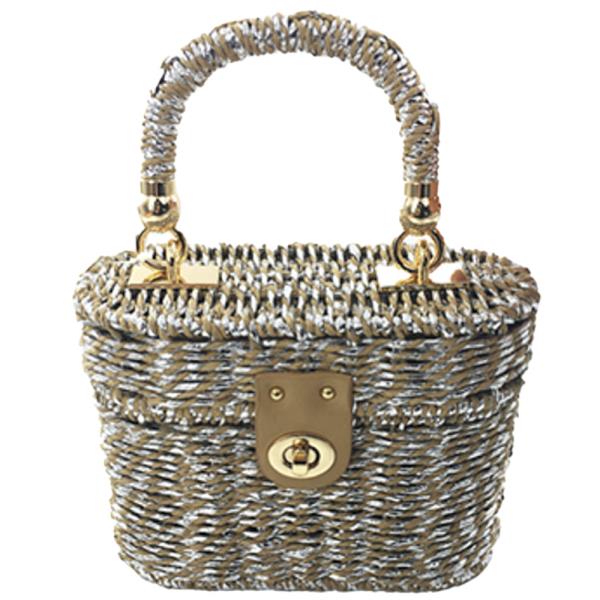 STRAW WOVEN HANDLE TURN LOCK HANDBAG