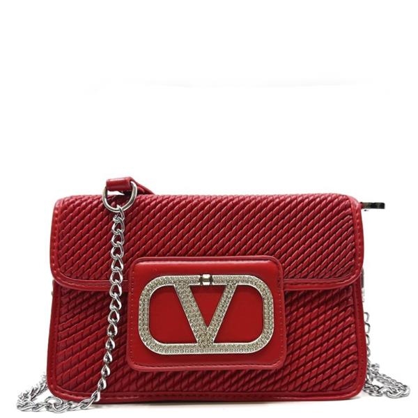 WOVEN TEXTURED CROSSBODY BAG WITH RHINESTONE BUCKLE