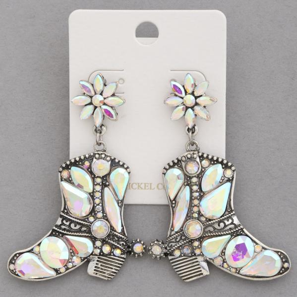 WESTERN STYLE RHINESTONE BOOT DANGLE EARRING