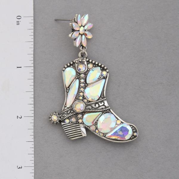 WESTERN STYLE RHINESTONE BOOT DANGLE EARRING