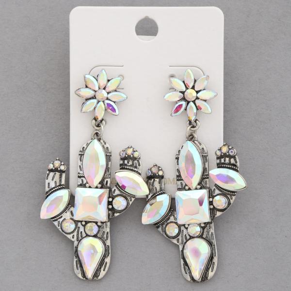 WESTERN STYLE CACTUS RHINESTONE DANGLE EARRING