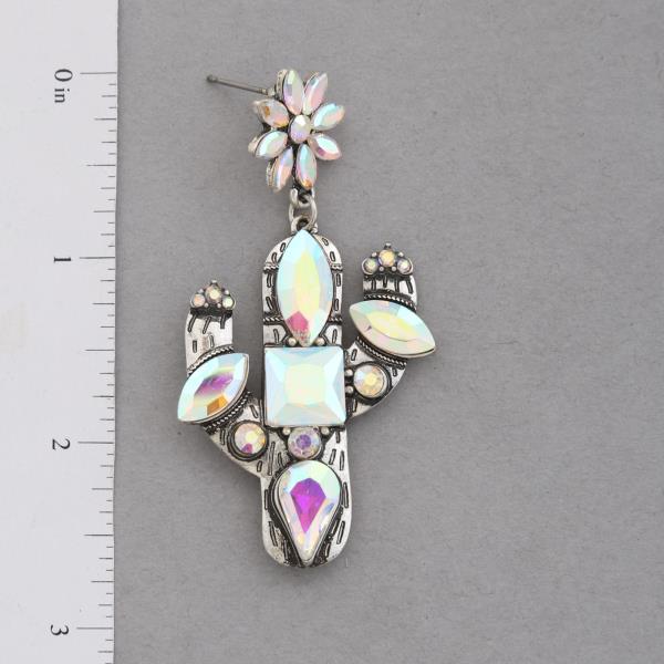 WESTERN STYLE CACTUS RHINESTONE DANGLE EARRING