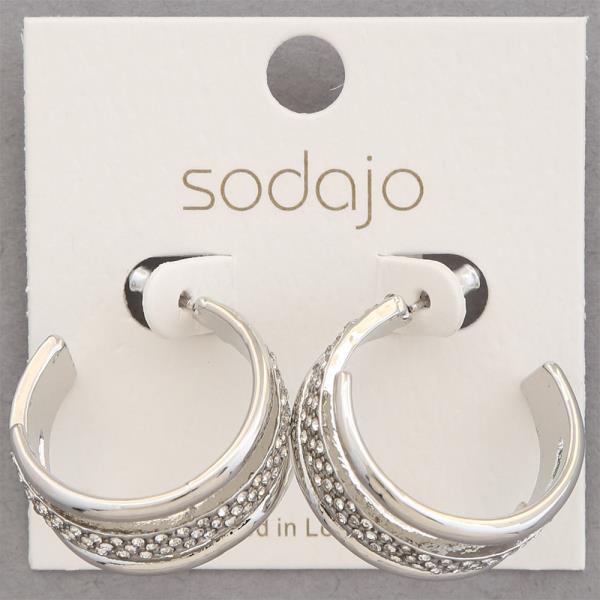 SODAJO RHINESTONE EDGE OPEN HOOP EARRING