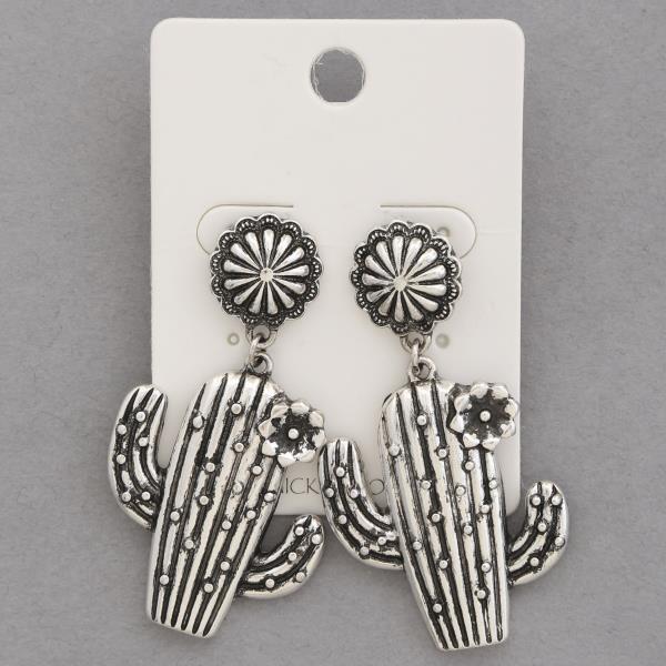 WESTERN STYLE CACTUS METAL DANGLE EARRING