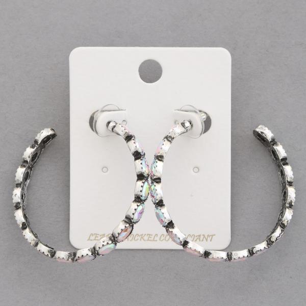 RHINESTONE EDGE OPEN HOOP EARRING