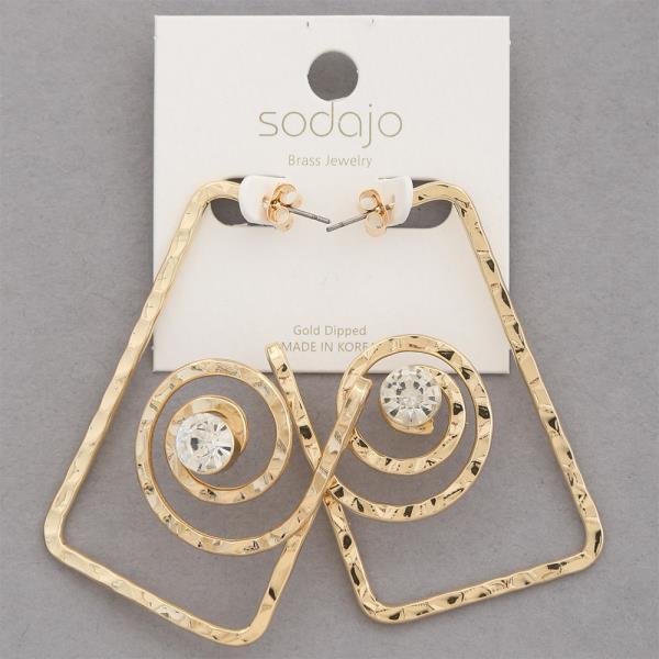 SODAJO GREEK PATTERN RHINESTONE GOLD DIPPED EARRING