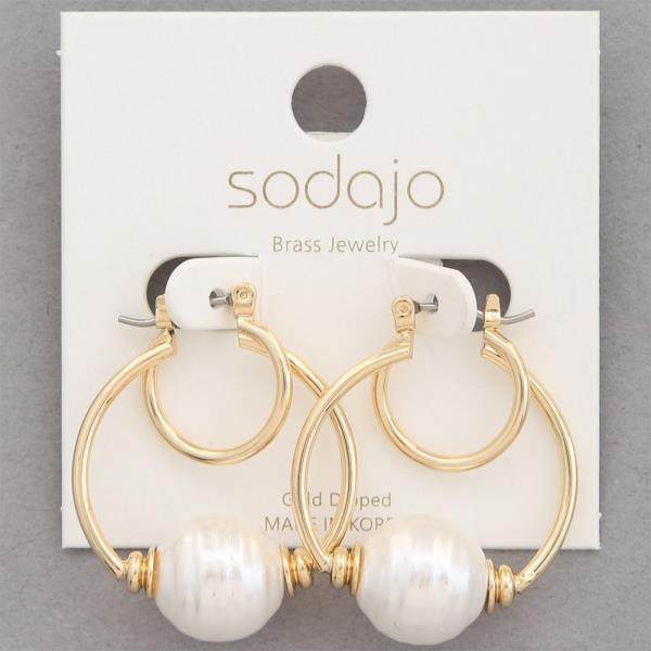 SODAJO PEARL BEAD HOOP GOLD DIPPED EARRING