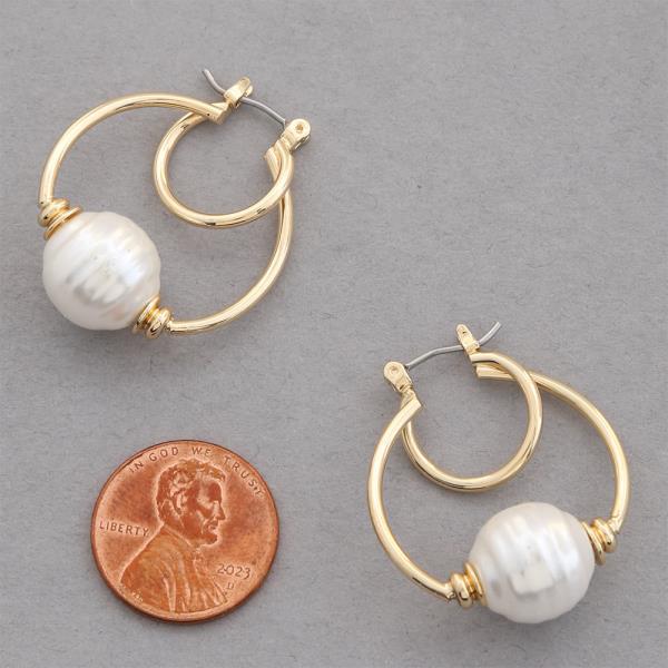 SODAJO PEARL BEAD HOOP GOLD DIPPED EARRING