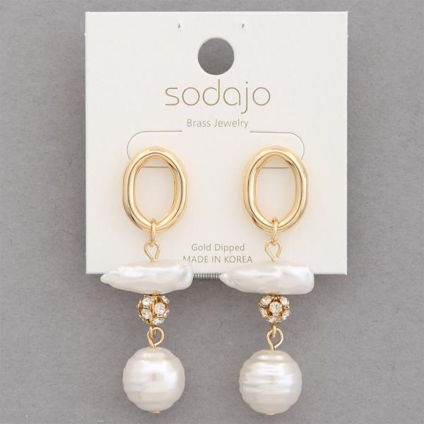 SODAJO PEARL BEAD LINK DANGLE GOLD DIPPED EARRING