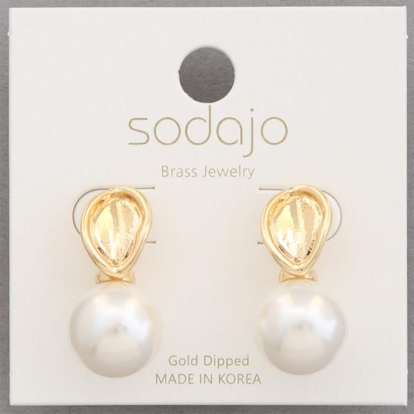 SODAJO PEARL METAL STUD GOLD DIPPED EARRING