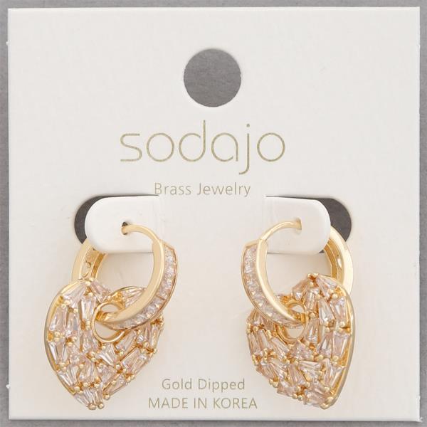 SODAJO CRYSTAL HEART SHAPE HUGGIE GOLD DIPPED EARRING