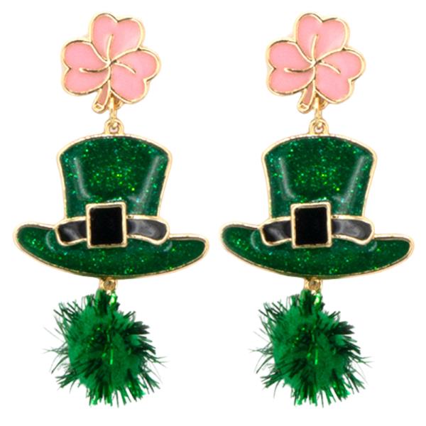 TIERED CLOVER ST PATRICK`S HAT EARRING