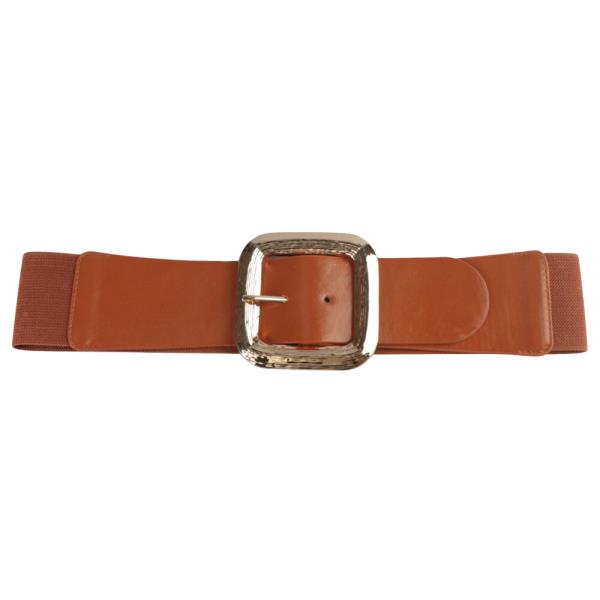 WIDE STRETCH BELT WITH GOLD TEXTURED BUCKLE