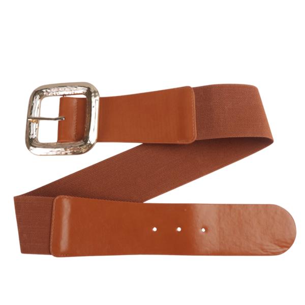 WIDE STRETCH BELT WITH GOLD TEXTURED BUCKLE