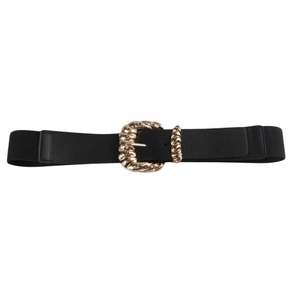 TEXTURED ELASTIC BELT WITH GOLD TWIST BUCKLE