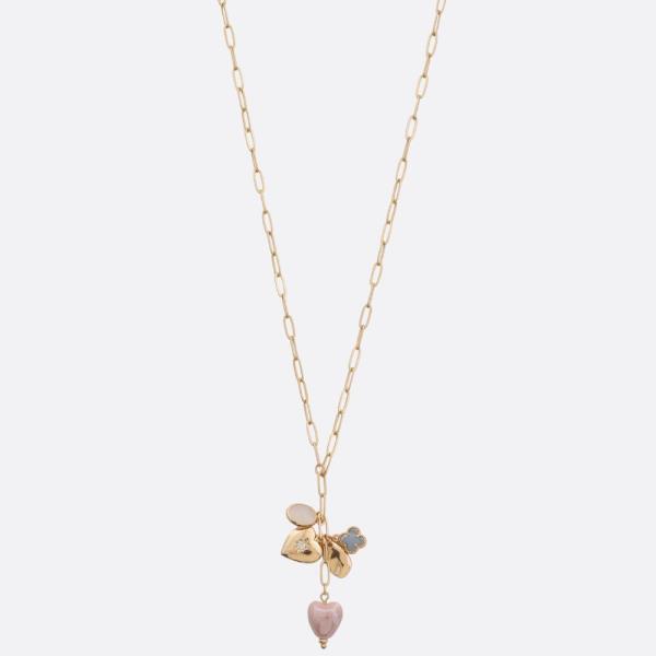 HEART PEARL MULTI CHARM NECKLACE