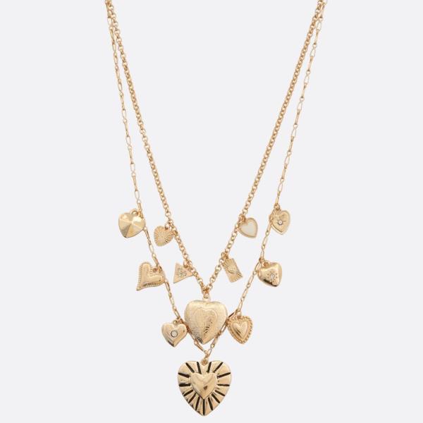 MULTI HEART CHARM LAYERED METAL NECKLACE