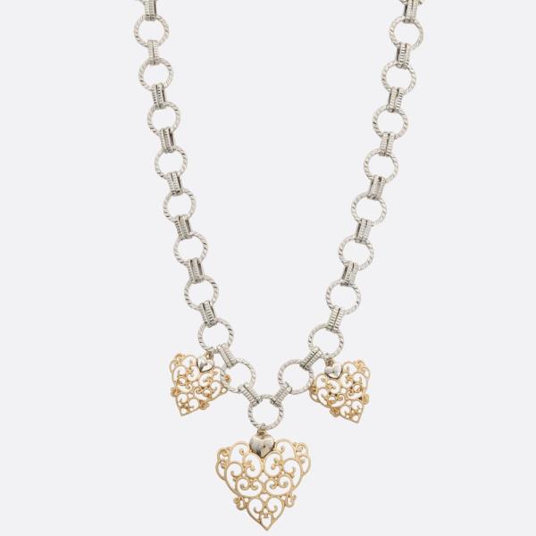 FILIGREE HEART PENDANT TWO TONE NECKLACE