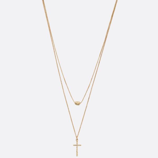 CROSS CHARM LAYERED METAL NECKLACE