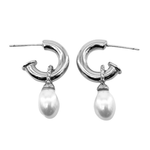 PEARL BEAD OPEN HOOP EARRING