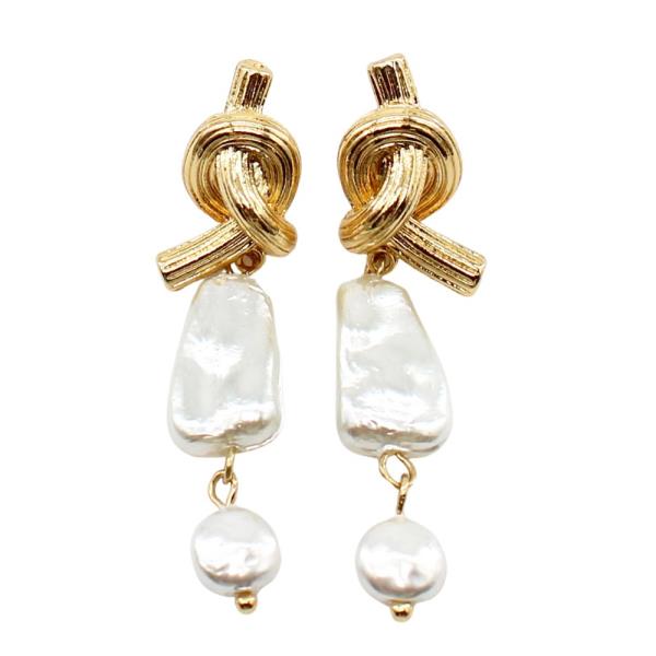 KNOT PEARL BEAD LINK DANGLE EARRING