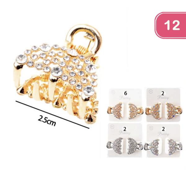 RHINESTONE HAIR CLAW JAW CLIP SET (12 UNITS)