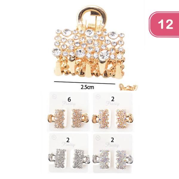 RHINESTONE HAIR CLAW JAW CLIP SET (12 UNITS)