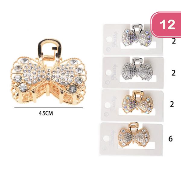 RHINESTONE RIBBON HAIR CLAW JAW CLIP SET (12 UNITS)