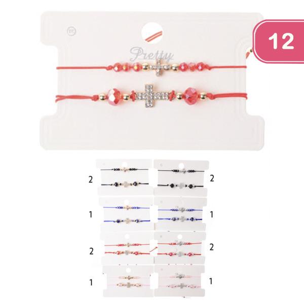 CRYSTAL CROSS CHARM BRACELET SET (12 UNITS)