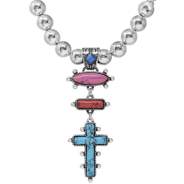 WESTERN STYLE CROSS MULTI BEAD NECKLACE