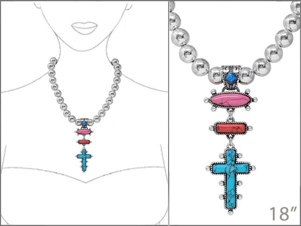 WESTERN STYLE CROSS MULTI BEAD NECKLACE