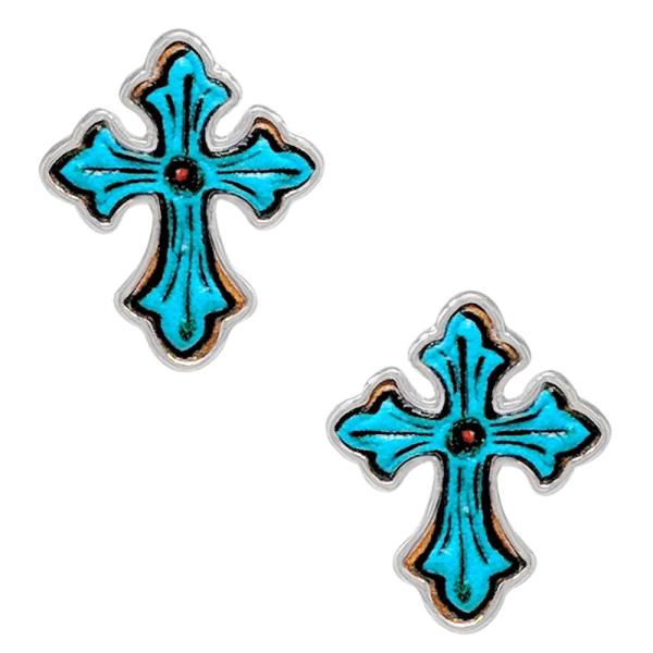 WESTERN STYLE CROSS TOOLED LEATHER EARRING