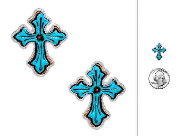 WESTERN STYLE CROSS TOOLED LEATHER EARRING