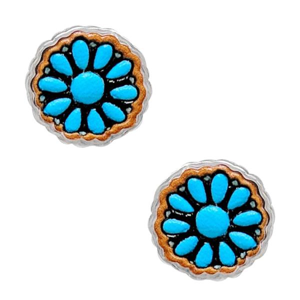 WESTERN STYLE CONCHO TOOLED LEATHER EARRING