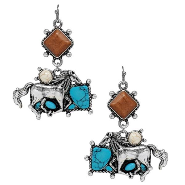 WESTERN STYLE HORSE STONE DANGLE EARRING