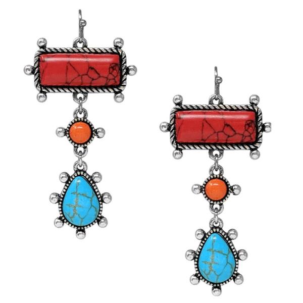 WESTERN STYLE MULTI STONE DANGLE EARRING