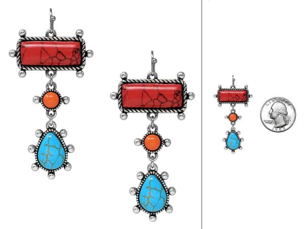 WESTERN STYLE MULTI STONE DANGLE EARRING