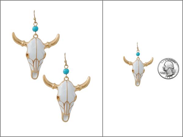 WESTERN STYLE CATTLE HEAD DANGLE EARRING