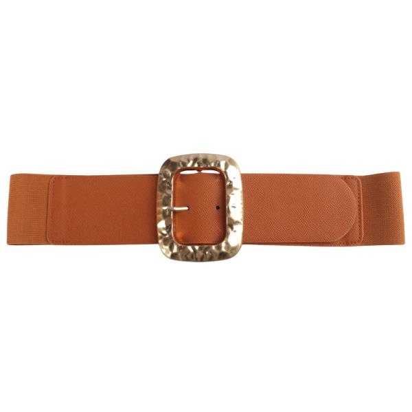 WIDE ELASTIC BELT WITH TEXTURED GOLD BUCKLE