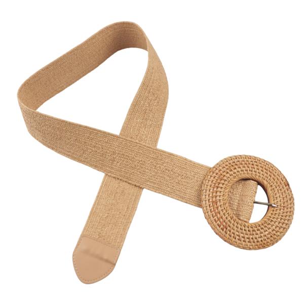 WOVEN ELASTIC BELT WITH ROUND RATTAN BUCKLE