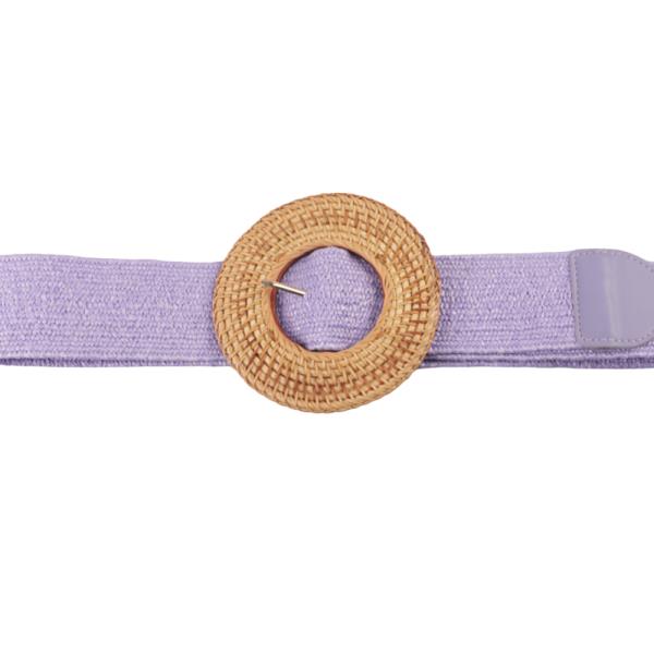 WOVEN ELASTIC BELT WITH ROUND RATTAN BUCKLE