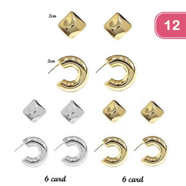 SQUARE C HOOP METAL EARRING SET(12 UNITS)