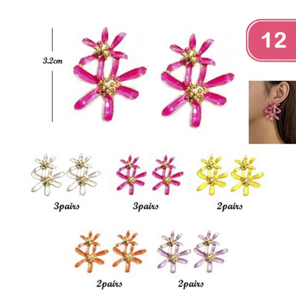 DOUBLE FLOWER POST EARRING (12 UNITS)