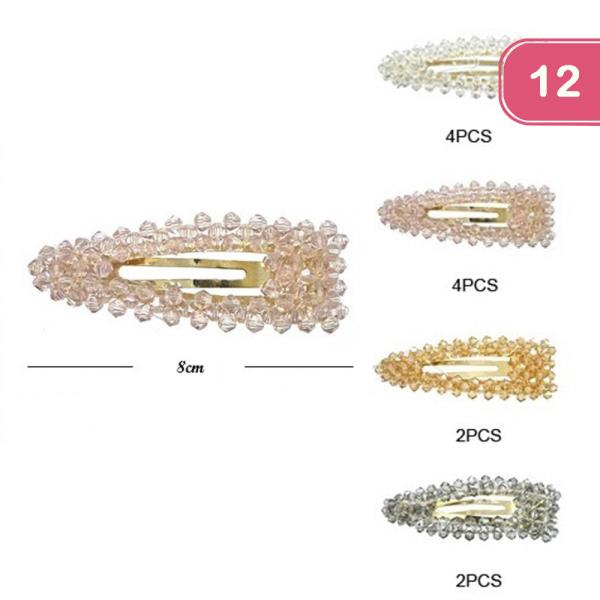 GLASS BEAD SNAP HAIR CLIP PIN (12 UNITS)