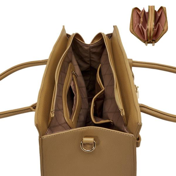 3IN1 SMOOTH TEXTURED HANDLE SATCHEL W MATCHING BAG AND WALLET SET
