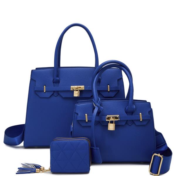 3IN1 SMOOTH TEXTURED HANDLE SATCHEL W MATCHING BAG AND WALLET SET