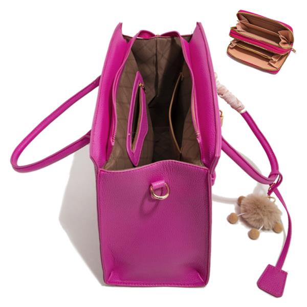 3IN1 SMOOTH TEXTURED HANDLE SATCHEL W MATCHING BAG AND WALLET SET